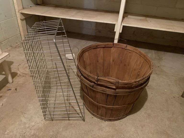 2 bushel baskets and wire basket Legacy Auction Company