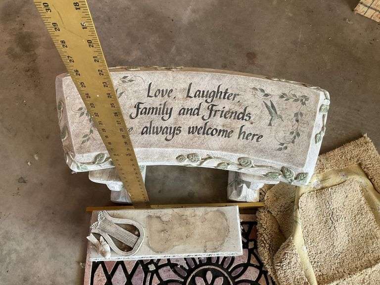 Garden bench, mat, throw rugs Legacy Auction Company