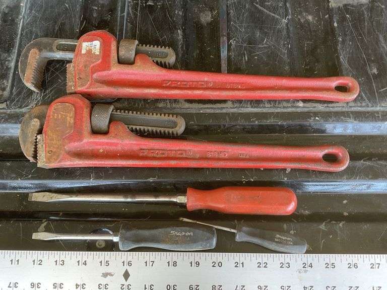 Two Proto pipe wrenches, Mac and Snapon Legacy Auction Company