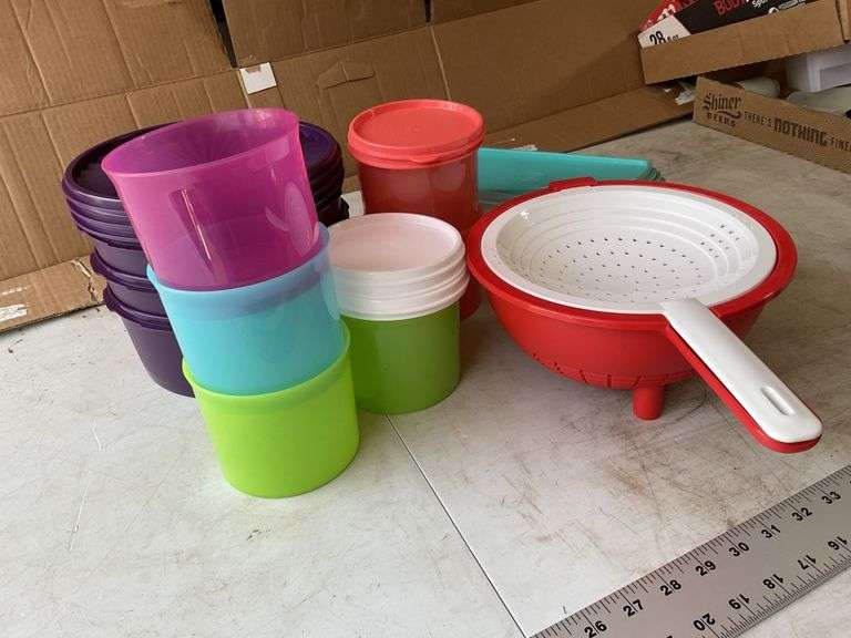 Tupperware strainer, containers Legacy Auction Company