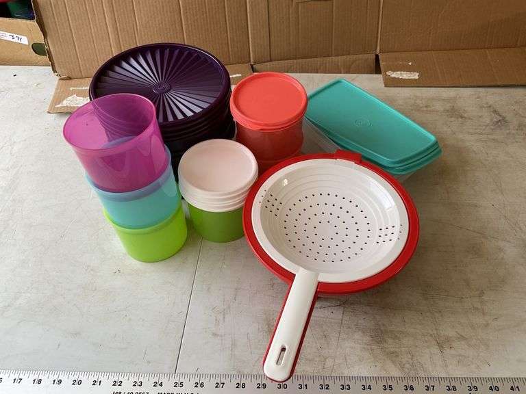 Tupperware strainer, containers Legacy Auction Company
