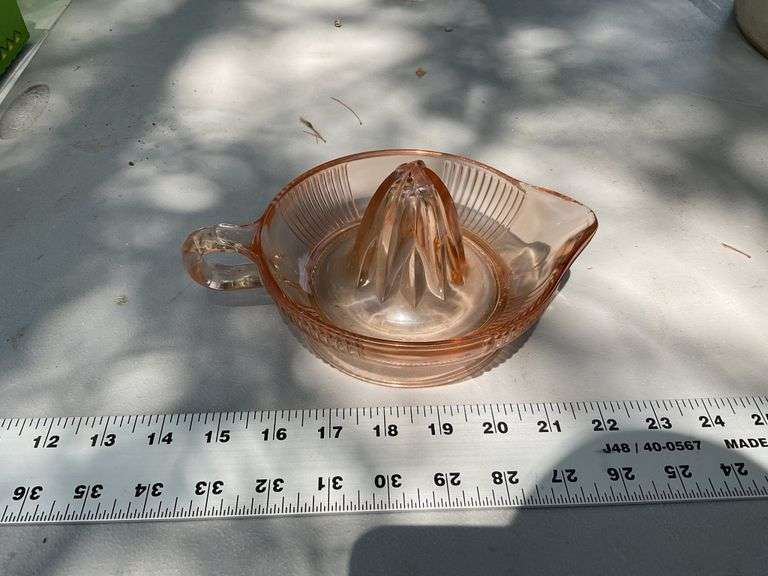 Pink Depression glass juicer Legacy Auction Company