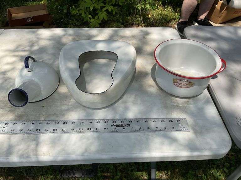 Porcelain chamber pot, bedpan etc. Legacy Auction Company