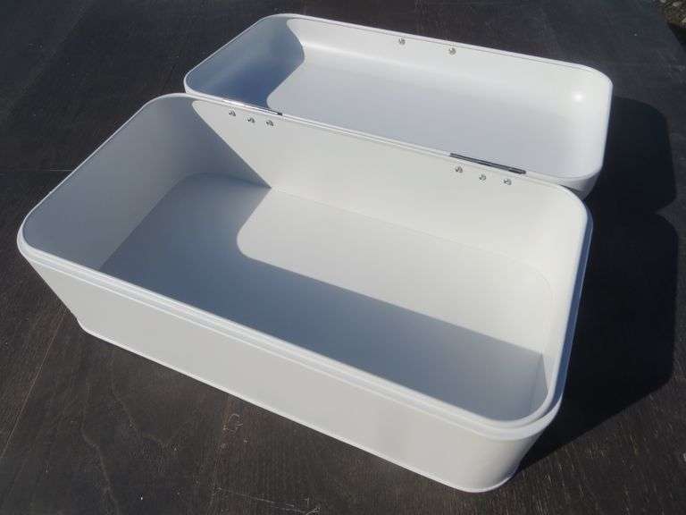 Glossy White Stainless Steel Bread Box Lambrecht Auction, Inc.