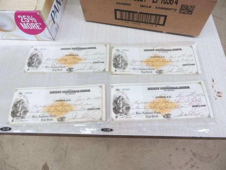 Bank Checks from The 1st Nat 'l Bank of Andes dated 1877 & 1878