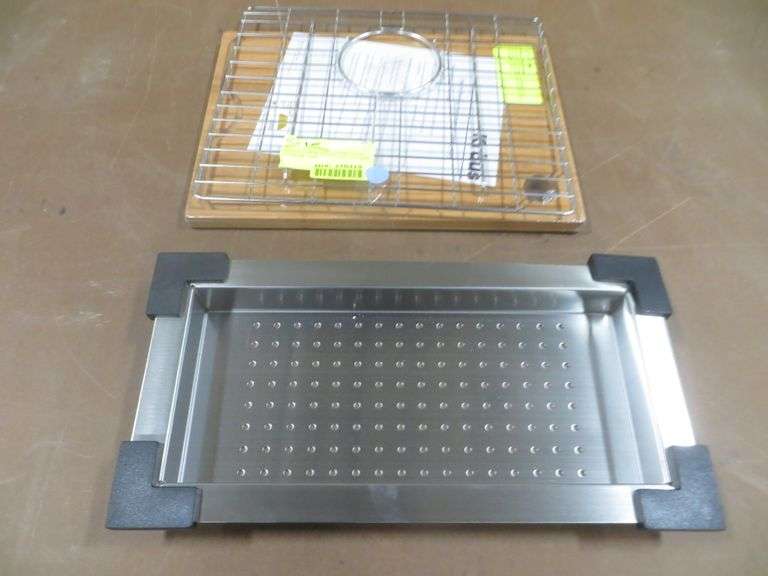 Kraus Sink Inserts Stainless Steel Sink Grate & Bamboo Cutting Board & Stainless Steel Colander