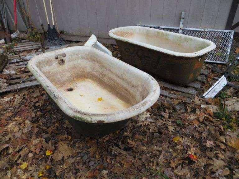 Cast Iron Tubs 1 With Claw Feet, 1 Cast Iron Sink Lambrecht Auction
