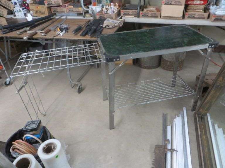 Camp Stove Table With Shelves Underneath Lambrecht Auction, Inc.