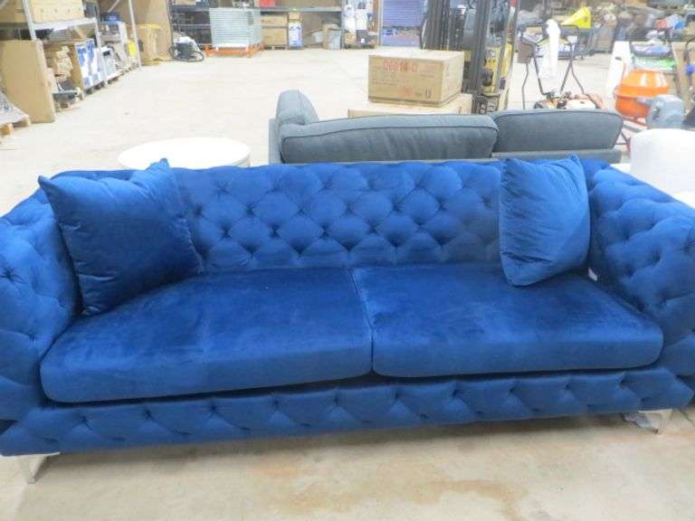 Blue Velour Sofa Lambrecht Auction, Inc.
