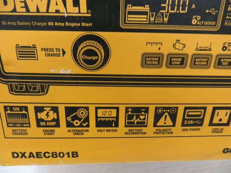 DeWalt 30amp Battery Charger With Engine Start Lambrecht Auction, Inc.