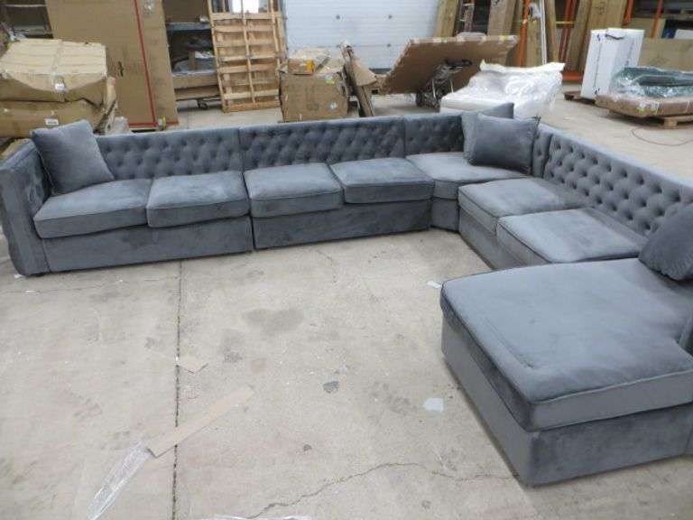 Grey Crushed Velvet Sectional With Chaise lounge Lambrecht Auction, Inc.