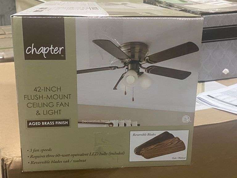 Aged Brass TriMount Ceiling Fan & 3pc Light 42" Lambrecht Auction, Inc.