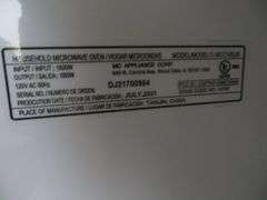 mc appliance corp microwave model mc0165ub