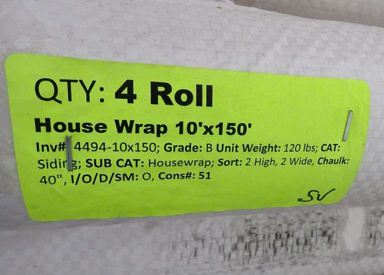 House Wrap 10' x 150' Lambrecht Auction, Inc.