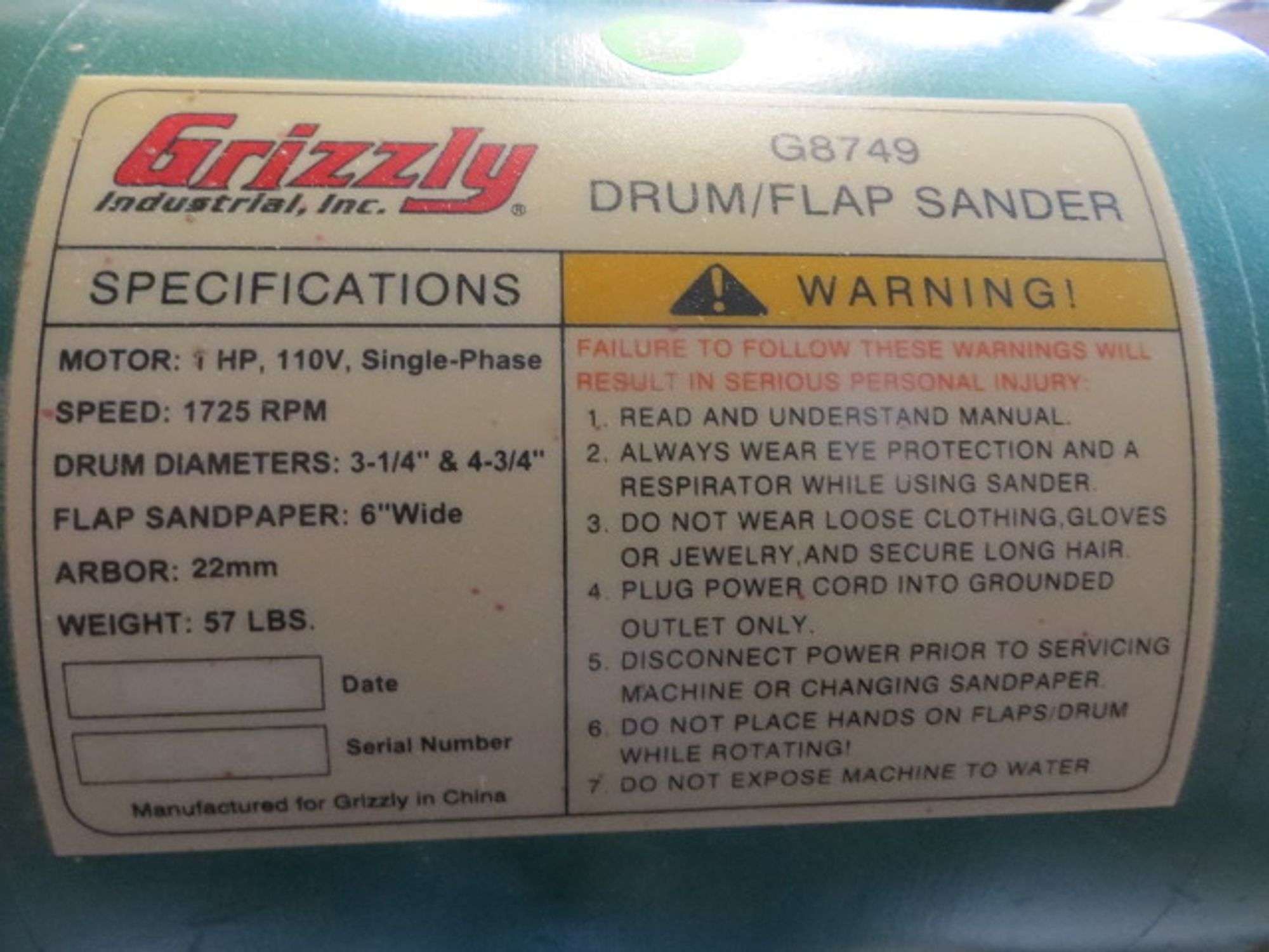 Grizzly G8749 Drum/Flap Sander 