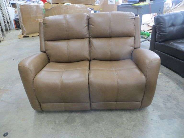 Abbyson Brown Leather Power Reclining Loveseat Lambrecht Auction, Inc.
