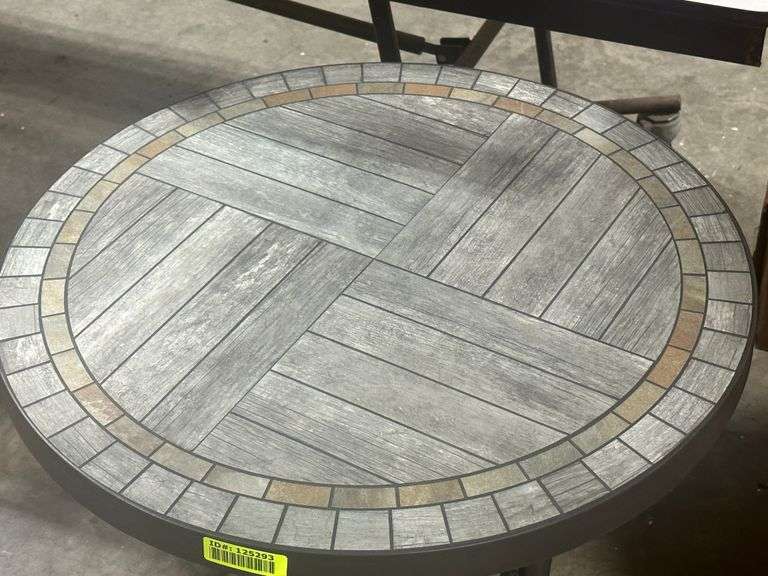 Brown Round Metal Outdoor Side Table Assembled Lambrecht Auction, Inc.