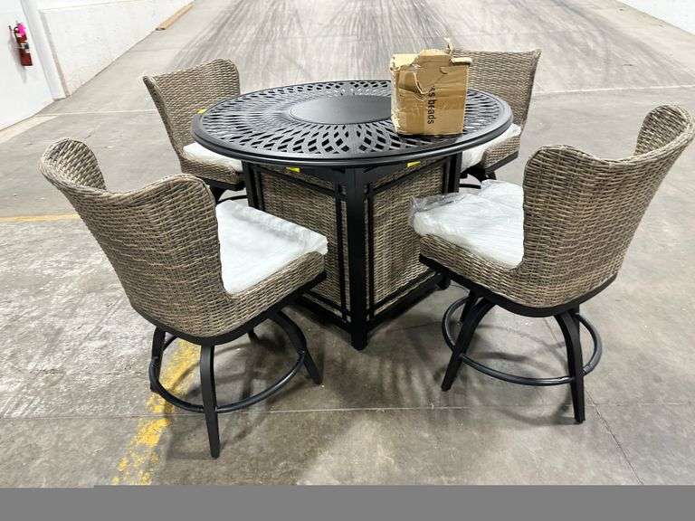 Hazelhurst Patio High Dining Fire Pit Seating Set Lambrecht Auction, Inc.