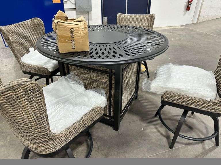 Hazelhurst Patio High Dining Fire Pit Seating Set Lambrecht Auction, Inc.