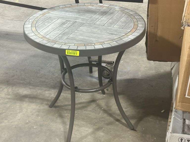 Brown Round Metal Outdoor Side Table Assembled Lambrecht Auction, Inc.
