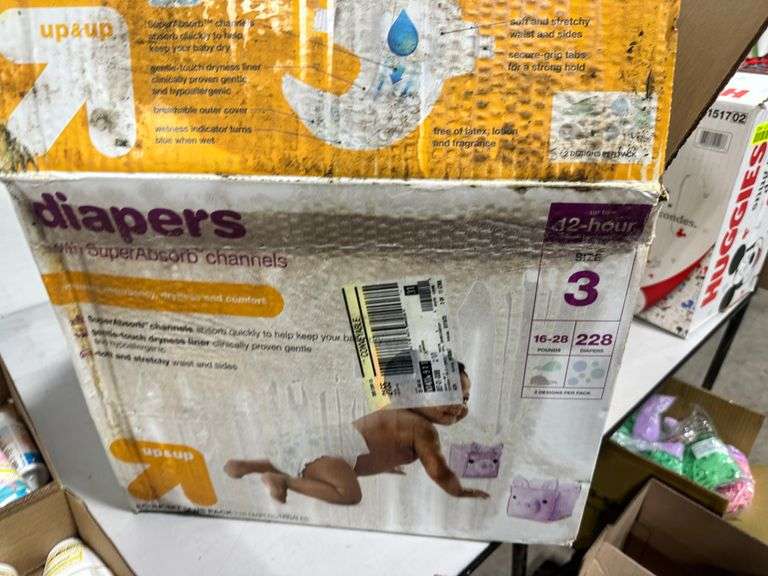 Up&Up Diapers Box Shows Signs of Moisture, Diapers Plastic Wrapped
