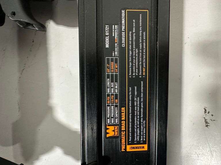 Wen 2 Inch 18 Gauge Brad Nailer Lambrecht Auction, Inc.