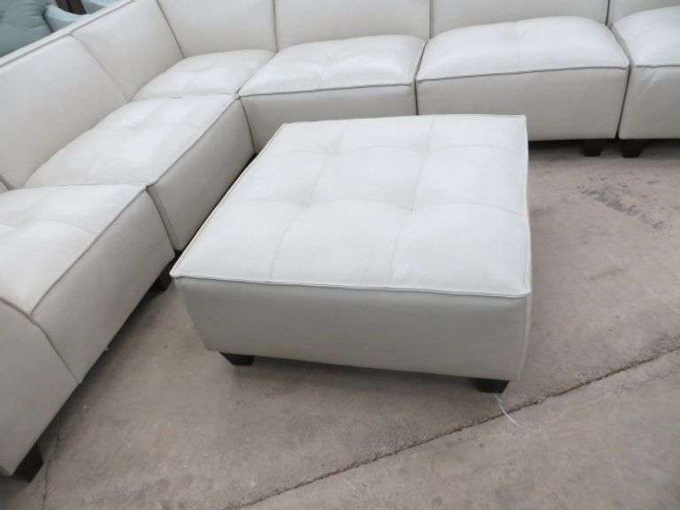 Abbyson Ivory Leather Sectional With Ottoman See Details Lambrecht