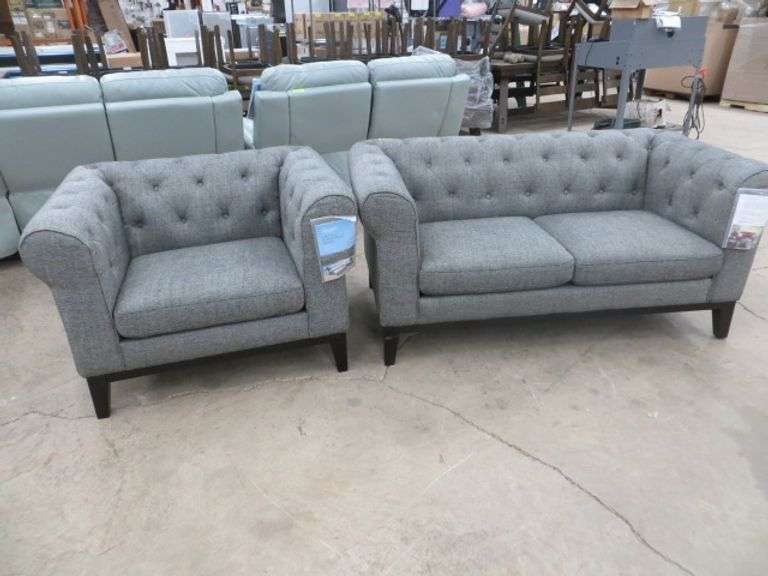 Abbyson Tweed Loveseat & Chair With Button Back And Arms See Details