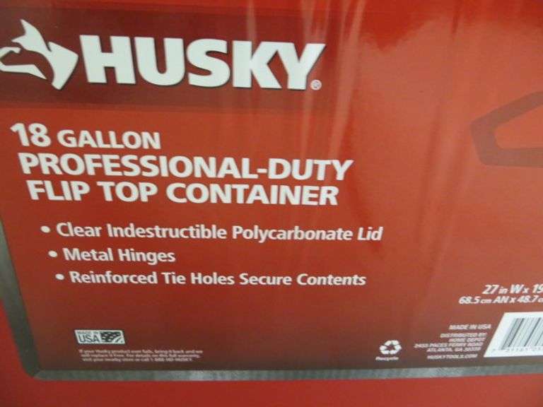 Two Husky 18gal Professional Duty Flip Top Containers Lambrecht