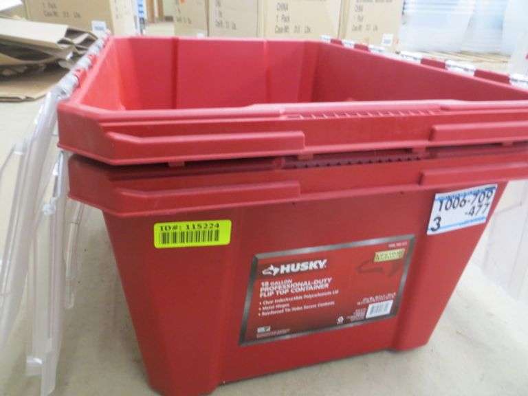 Two Husky 18gal Professional Duty Flip Top Containers Lambrecht