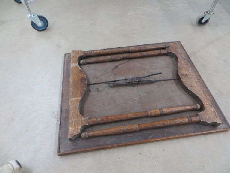 Two Folding Card Tables Oak & Wood Frame Pasteboard Lambrecht