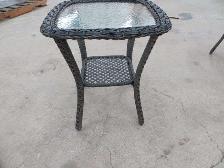 Grey Wicker Side Table Lambrecht Auction, Inc.