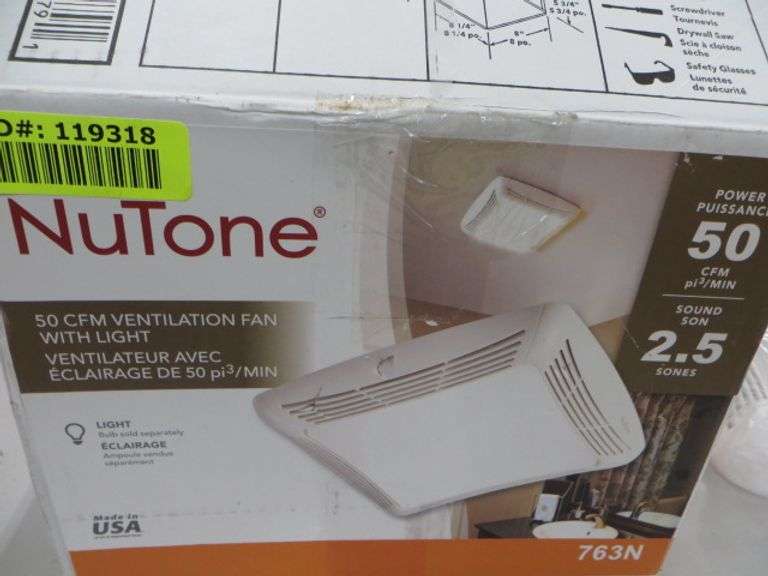 NuTone 50 CFM Ventilation Fan With Light Lambrecht Auction, Inc.