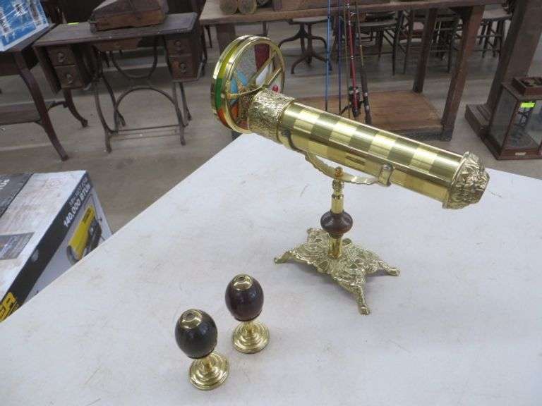 Large Brass Kaleidoscope & Two Small Egg Kaleidoscopes On Stands