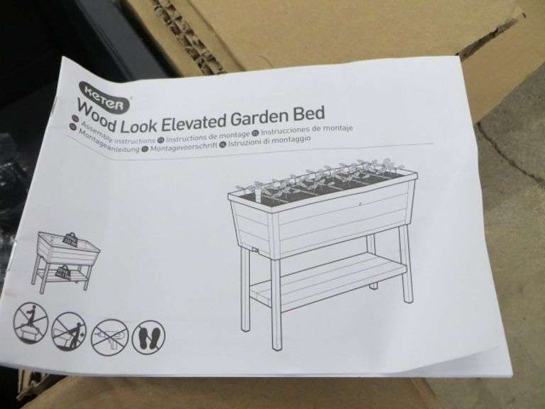 Keter Wood Look Elevated Garden Bed 16x46.5x20.5" Lambrecht Auction, Inc.
