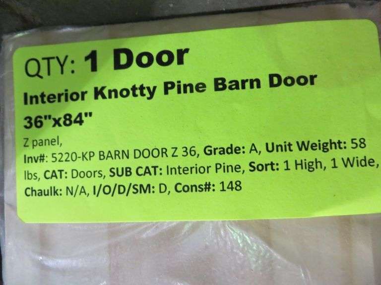 Interior Knotty Pine Door Slab 36"x84" Z Panel Lambrecht Auction, Inc.
