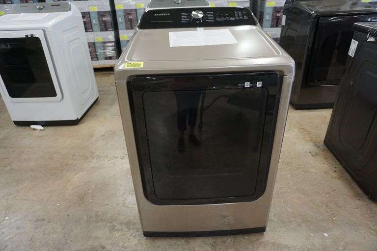 Samsung 7.4 cu. ft. Smart Electric Dryer with Steam Sanitize+ in Champagne Lambrecht Auction, Inc.
