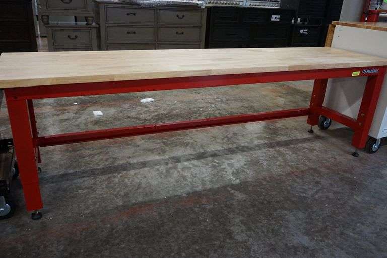 Husky 8 ft. Adjustable Height Solid Wood Top Workbench in Black