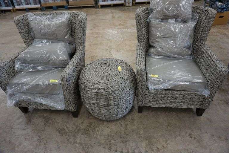 Two Resin Wicker Chairs & Round Resin Wicker Table 3xs Lambrecht Auction, Inc.