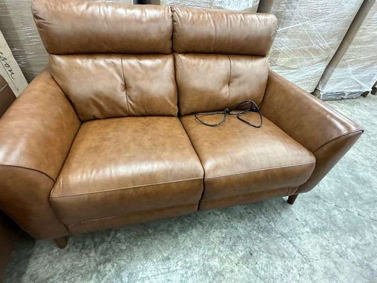 Abbyson BREVIN LEATHER POWER RECLINING LOVESEAT Lambrecht Auction, Inc.