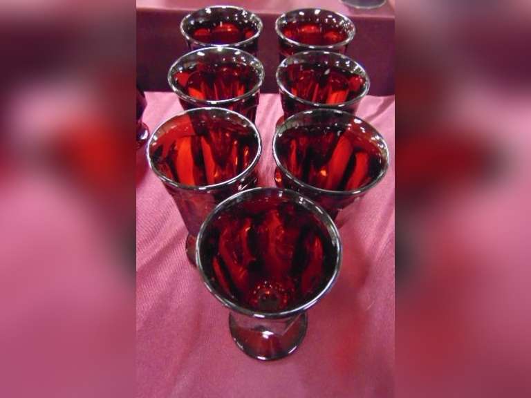 7 ruby red glasses Lindsay Auctions & Realty LLC
