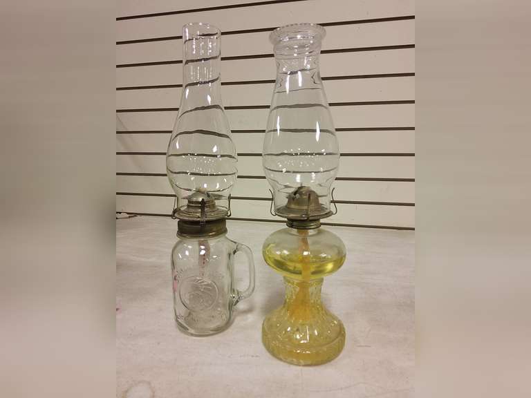 2 kerosene lamps w/ chimneys Lindsay Auctions & Realty LLC