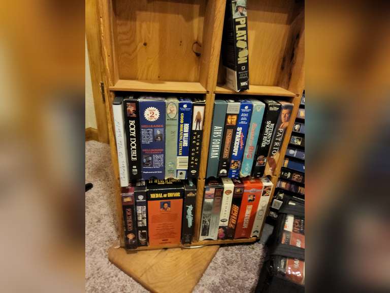 Group of VHS movies & stands Lindsay Auctions & Realty LLC