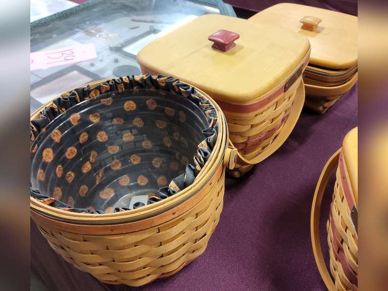 3 Longaberger baskets (2 w/ lids) various sizes Lindsay Auctions