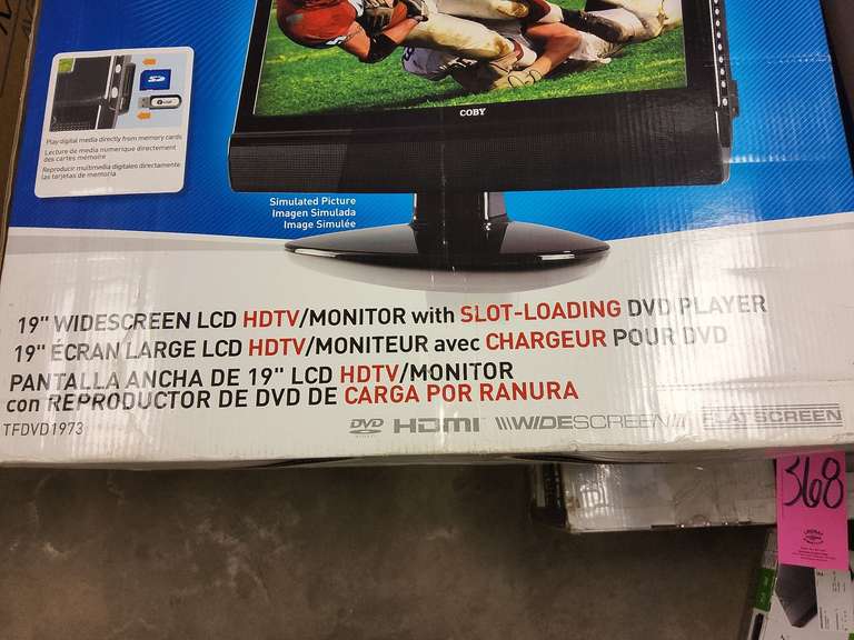 Coby 19" widescreen LCD HDTV/monitor w/ slotloading dvd player