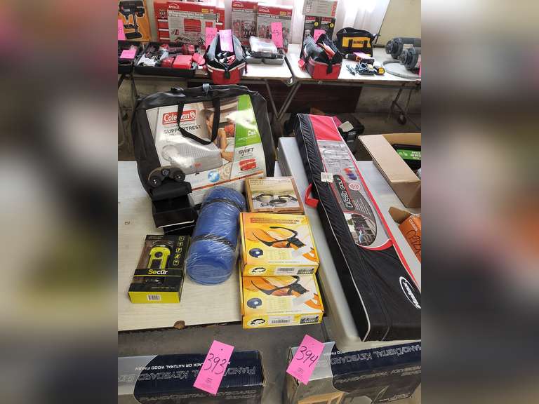 Group coleman queen air mattress with built in 120v pump, lasso golf