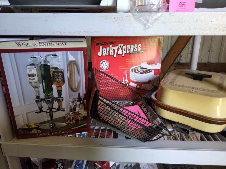 6 bottle liquor carousel, shaker basket, jerky xpress, & other