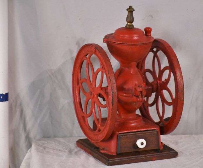 Enterprise Mfg Co. red cast iron coffee grinder; 1038104 R.H. Lee