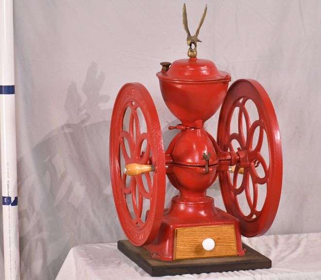 Enterprise Mfg. Co. large vintage red iron coffee grinder with brass