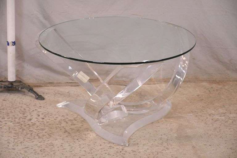 Haziza ornate Lucite coffee table with round glass top; 681542 R.H